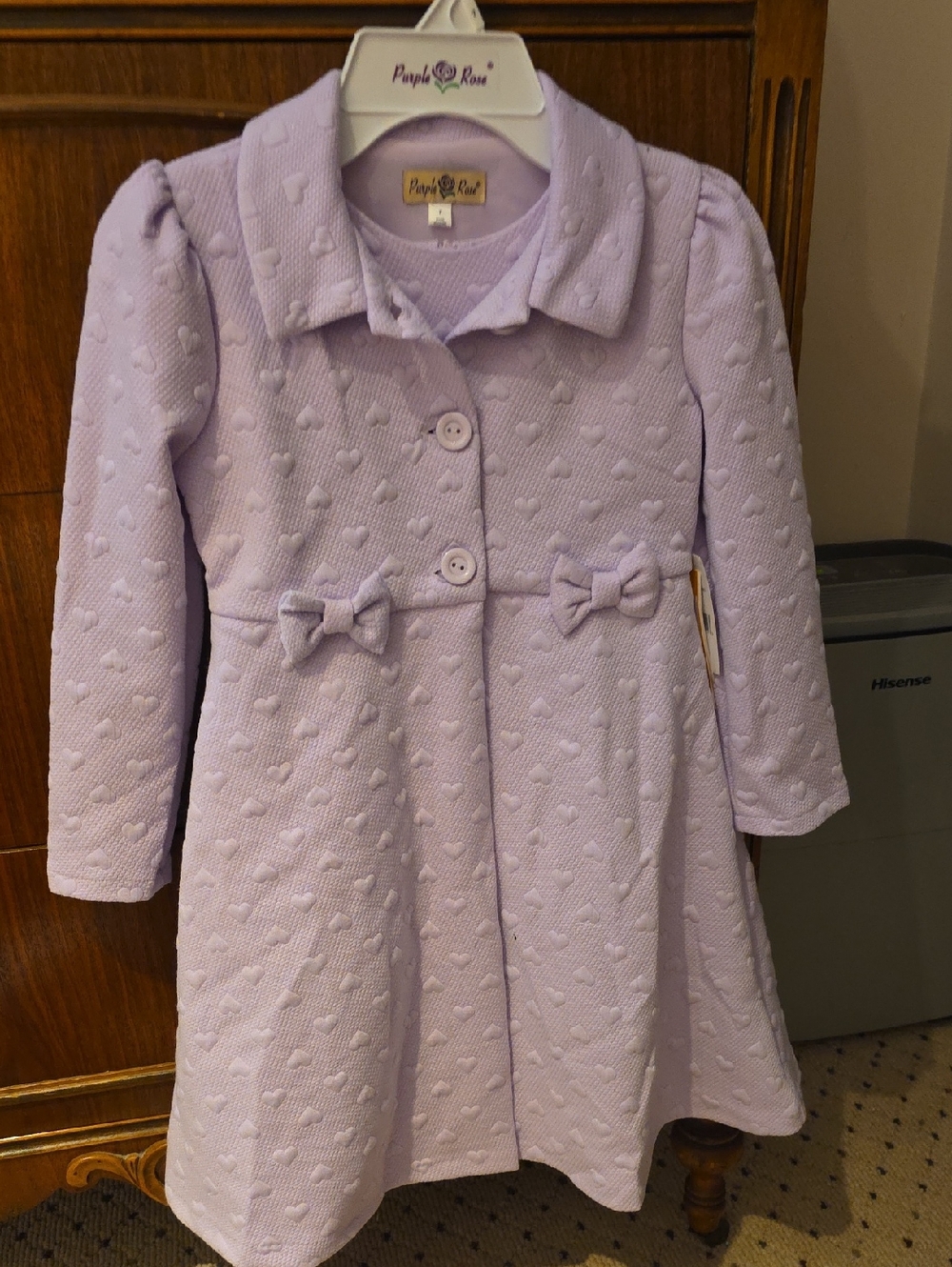 Purple Rain Lavender Heart-Textured Bow Coat Dress
